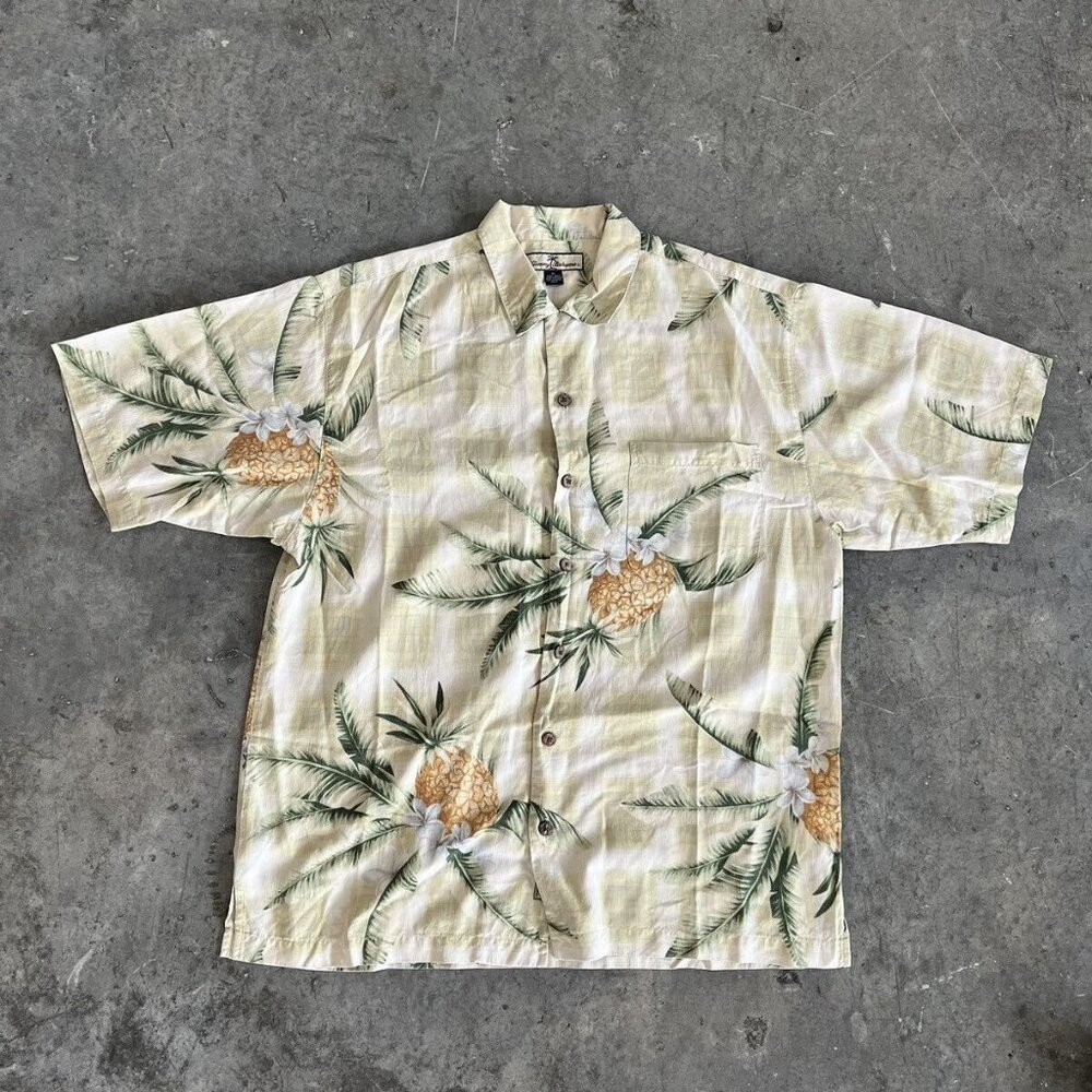 Men's Pineapple Print Short-Sleeve Camp Shirt - Cream/Green